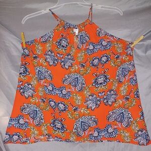 Krissa Keyhole Halter Tank, Size L, Red/Floral Print